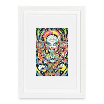 Chakra psychédélique et art félin - Affiche encadrée (27 × 37 cm) - blanc - Devant