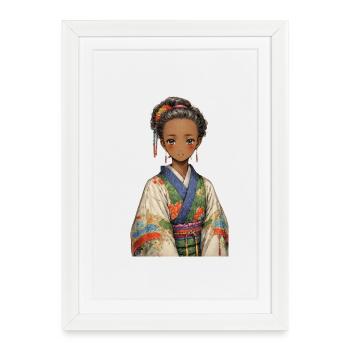 Fille ethnique en kimono coloré - Affiche encadrée (27 × 37 cm) - blanc - Devant
