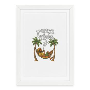 Pura Vida relaxed rest in hammock - Framed poster (27 × 37 cm) - white - Front
