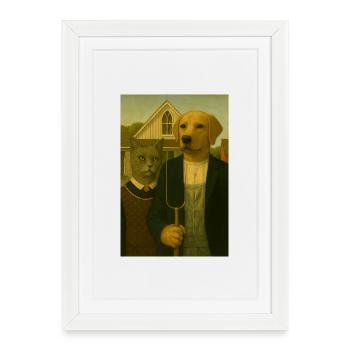 Animal Portrait Vintage DogCat - Framed poster (27 × 37 cm) - white - Front