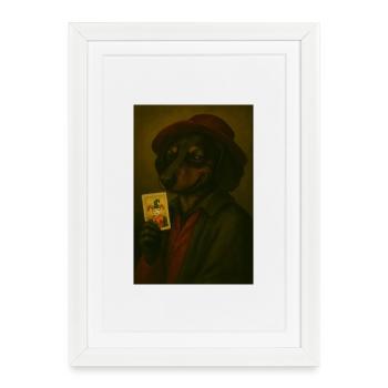 Dog with joker card - Framed poster (27 × 37 cm) - white - Front