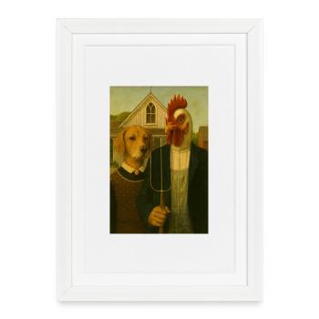 Poulet Dog Farm Duo surréaliste - Affiche encadrée (27 × 37 cm) - blanc - Devant