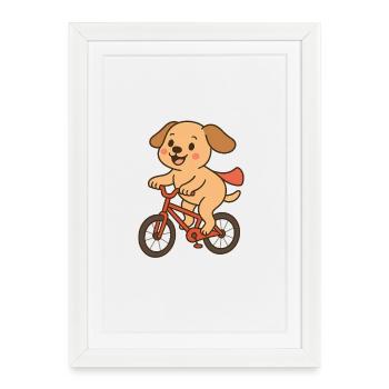 Playful dog on bicycle - Framed poster (27 × 37 cm) - white - Front