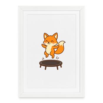 Cute fox on trampoline - Framed poster (27 × 37 cm) - white - Front