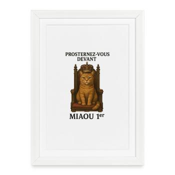 Chat Royal sur son Trône - Affiche encadrée (27 × 37 cm) - blanc - Devant