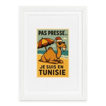 Chameau de Noël en Tunisie - Affiche encadrée (27 × 37 cm) - blanc - Devant