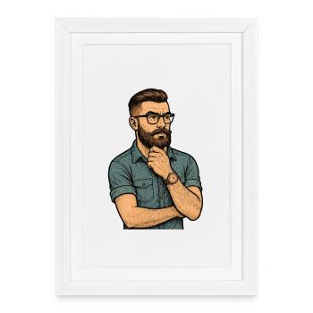 Porträt eines nachdenklichen Mannes mit Bart und Brille - Gerahmtes Poster (27 × 37 cm) - Weiß - Vorne