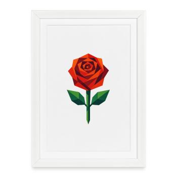 Rose | Imprimé géométrique fleur de rose / Design - Affiche encadrée (27 × 37 cm) - blanc - Devant