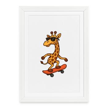 Girafe de skateboard élégante avec des lunettes de soleil - Affiche encadrée (27 × 37 cm) - blanc - Devant
