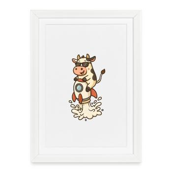 Funny Cow Rocket Launch - Framed poster (27 × 37 cm) - white - Front