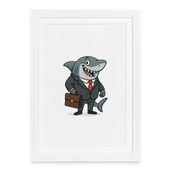 Requin d’affaires requin avec combinaison - Affiche encadrée (27 × 37 cm) - blanc - Devant