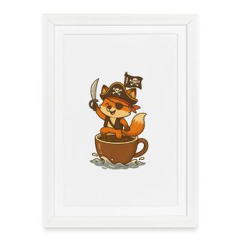 Fox Pirate with Eye Patch and Treasure Flag - Framed poster (27 × 37 cm) - white - Front