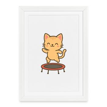 Happy kitten on trampoline - Framed poster (27 × 37 cm) - white - Front