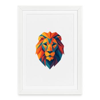Lion | Impression tête de lion - Affiche encadrée (27 × 37 cm) - blanc - Devant