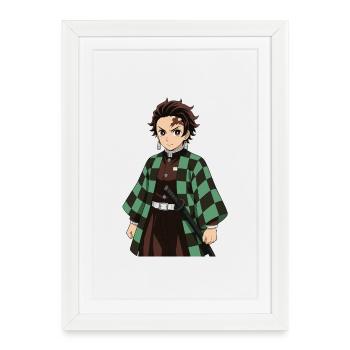 Héros Kimono Damier Vert Sabre - Affiche encadrée (27 × 37 cm) - blanc - Devant