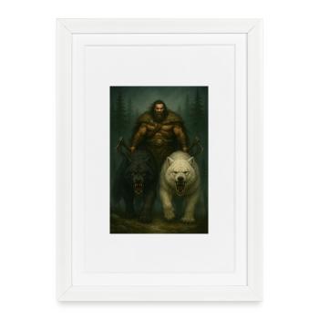 Norse Berserker with Wolves – Viking Warrior - Framed poster (27 × 37 cm) - white - Front