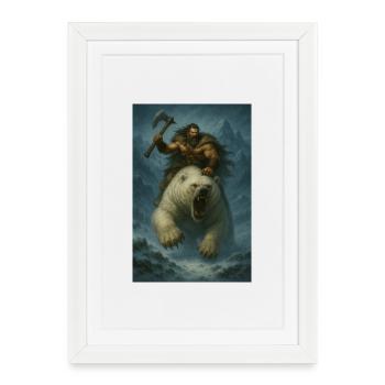Guerrier Viking sur Ours Polaire – Illustration Fa - Affiche encadrée (27 × 37 cm) - blanc - Devant