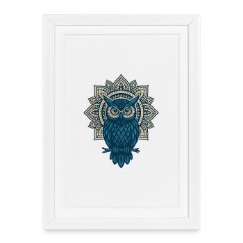 Mandala Hibou Bleu - Affiche encadrée (27 × 37 cm) - blanc - Devant