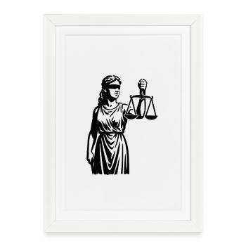 Justitia Dessin au trait avec des échelles - Affiche encadrée (27 × 37 cm) - blanc - Devant