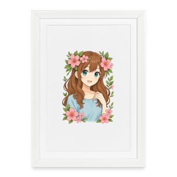 Couronne de fleurs Anime Girl - Affiche encadrée (27 × 37 cm) - blanc - Devant