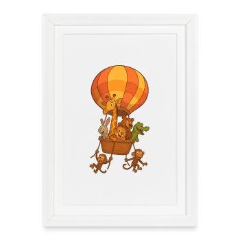 Montgolfière animaux joyeux en vol arche de Noé  - Affiche encadrée (27 × 37 cm) - blanc - Devant