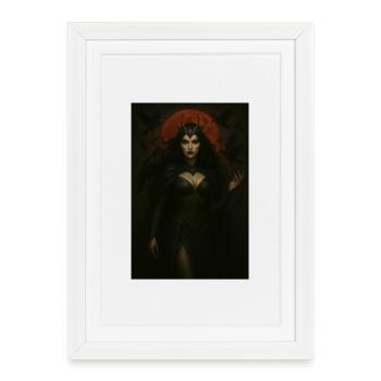 Dark Goddess and Crows – Red Moon - Framed poster (27 × 37 cm) - white - Front