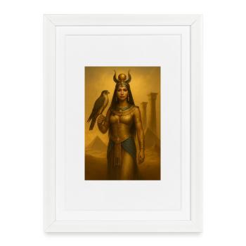 Déesse Égyptienne – Faucon et Pyramides - Affiche encadrée (27 × 37 cm) - blanc - Devant