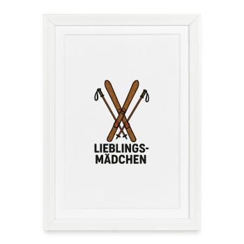Fille préférée : Ski Design – Cadeau de ski - Affiche encadrée (27 × 37 cm) - blanc - Devant