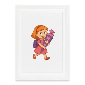 Back to School Girl with School Cone - Framed poster (27 × 37 cm) - white - Front