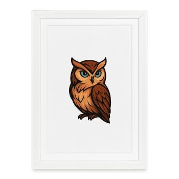 Hibou de dessin animé Tawny Owl en brun chaud - Affiche encadrée (27 × 37 cm) - blanc - Devant