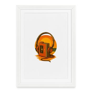 Sonnenuntergang Cassette Kopfhörer - Gerahmtes Poster (27 × 37 cm) - Weiß - Vorne