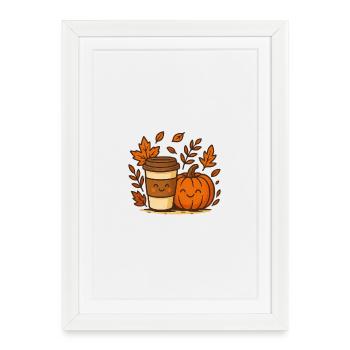 Autumn coffee with pumpkin - Framed poster (27 × 37 cm) - white - Front