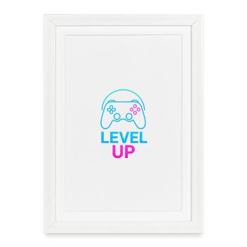 Level Up Neon Controller Graphics - Framed poster (27 × 37 cm) - white - Front