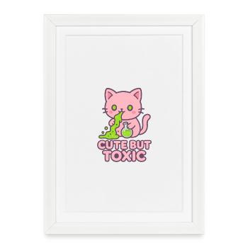 Chat Kawaii Toxique - Affiche encadrée (27 × 37 cm) - blanc - Devant
