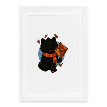 Petit chien d’automne avec dragon - Affiche encadrée (27 × 37 cm) - blanc - Devant