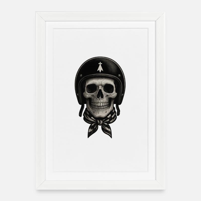 Skull Bikerhelm schwarz und Schal - Gerahmtes Poster (27 × 37 cm) - Weiß