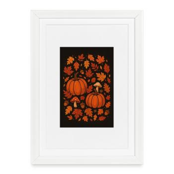 Motif d’automne citrouilles et champignons - Affiche encadrée (27 × 37 cm) - blanc - Devant