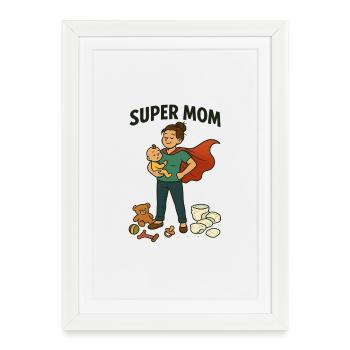 Super mom hero with child cape - Framed poster (27 × 37 cm) - white - Front