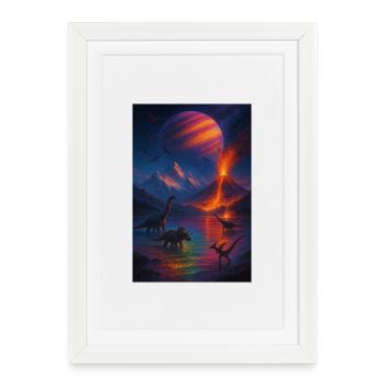 Dinosaur Volcano Fantasy Universe - Framed poster (27 × 37 cm) - white - Front