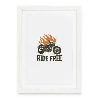 Ride Free – Moto avec des flammes - Affiche encadrée (27 × 37 cm) - blanc - Devant