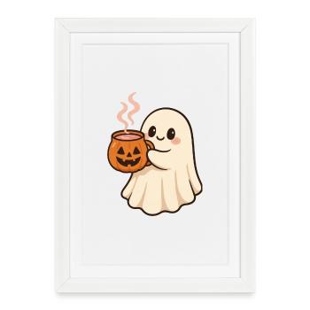 Ghost with Pumpkin Mug Halloween - Framed poster (27 × 37 cm) - white - Front