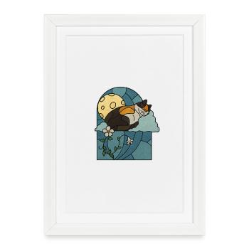 Chat endormi dans un vitrail - Affiche encadrée (27 × 37 cm) - blanc - Devant