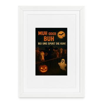 Spectacle de vaches d’Halloween Kuhwitz - Affiche encadrée (27 × 37 cm) - blanc - Devant