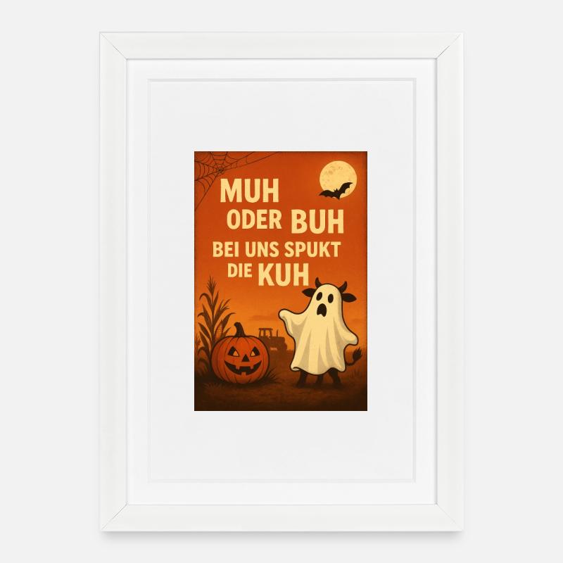 Spukkuh Halloween: MuH oder Buh - Gerahmtes Poster (27 × 37 cm) - Weiß