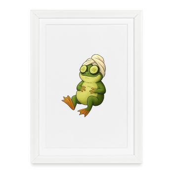 Gurkenmasken-Frosch im Spa - Gerahmtes Poster (27 × 37 cm) - Weiß - Vorne