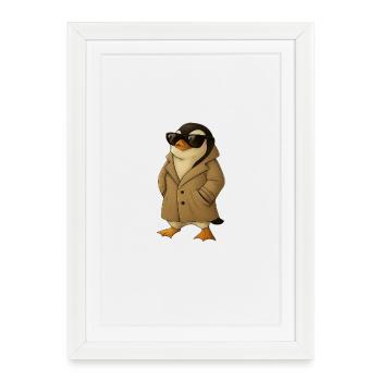 Trench-coat Penguin Detective - Affiche encadrée (27 × 37 cm) - blanc - Devant