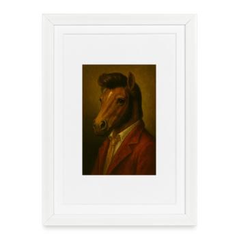 Portrait de cheval en costume - Affiche encadrée (27 × 37 cm) - blanc - Devant