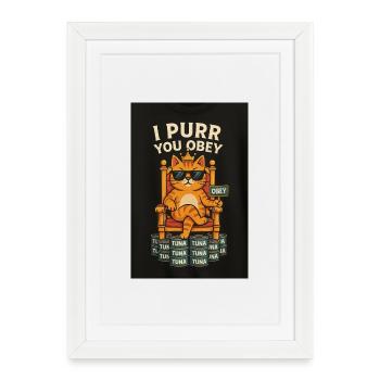 Cat King Commands with Tuna - Framed poster (27 × 37 cm) - white - Front