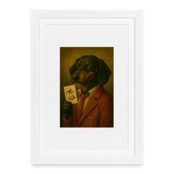 Dachshund in star suit with joker card - Framed poster (27 × 37 cm) - white - Front