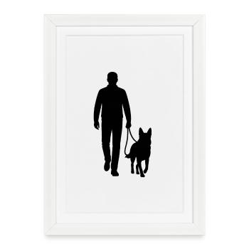 Silhouette de promenade de chien - Affiche encadrée (27 × 37 cm) - blanc - Devant